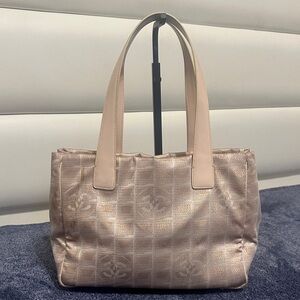 CHANEL Pink Shimmer Logo Tote Shoulder Bag